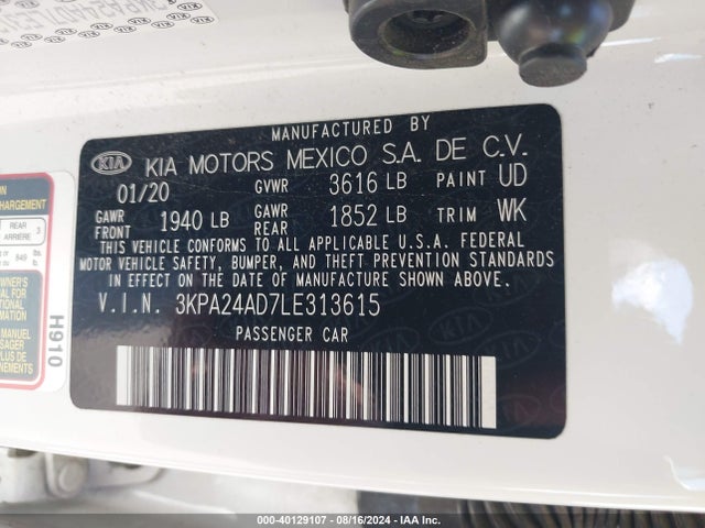 KIA RIO LX 2020 3KPA24AD7LE313615 Image 9