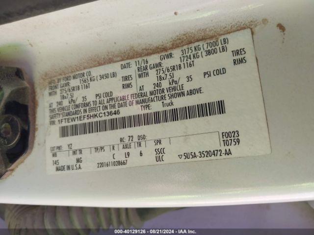1FTEW1EF5HKC13646 Ford F-150 Xlt