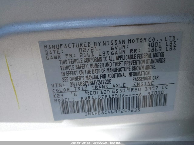 Nissan Sentra Sv Xtronic Cvt 2021 3N1AB8CV6MY247235 Image 9