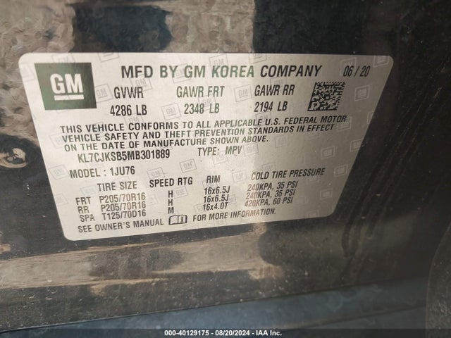 Chevrolet Trax Fwd Ls 2021 KL7CJKSB5MB301889 Image 9