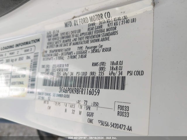 Ford Fusion Titanium 2015 3FA6P0K98FR116059 Image 9