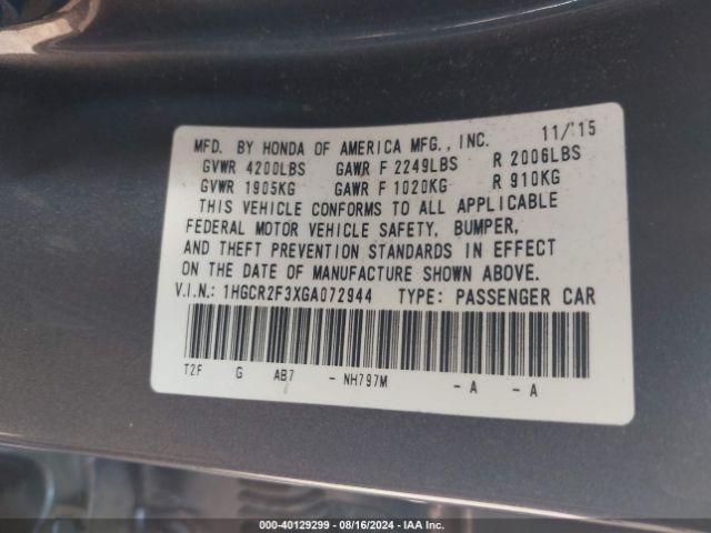 1HGCR2F3XGA072944 Honda ACCORD LX
