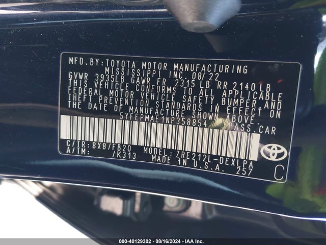 Toyota COROLLA LE 2022 5YFEPMAE1NP358854 Image 9