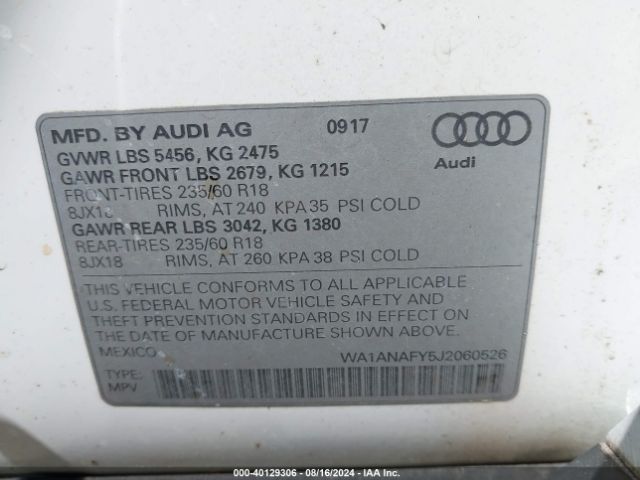 WA1ANAFY5J2060526 Audi Q5 2.0t Premium/2.0t Tech Premium