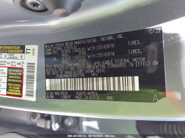 Toyota Highlander Le 2023 5TDKDRBH5PS001186 Image 9