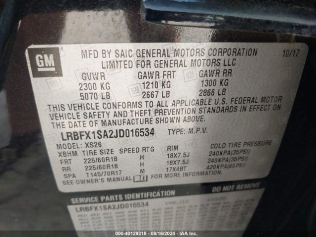 LRBFX1SA2JD016534 Buick Envision Essence
