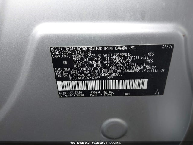 Toyota Rav4 Limited 2014 2T3DFREV5EW212467 Image 9