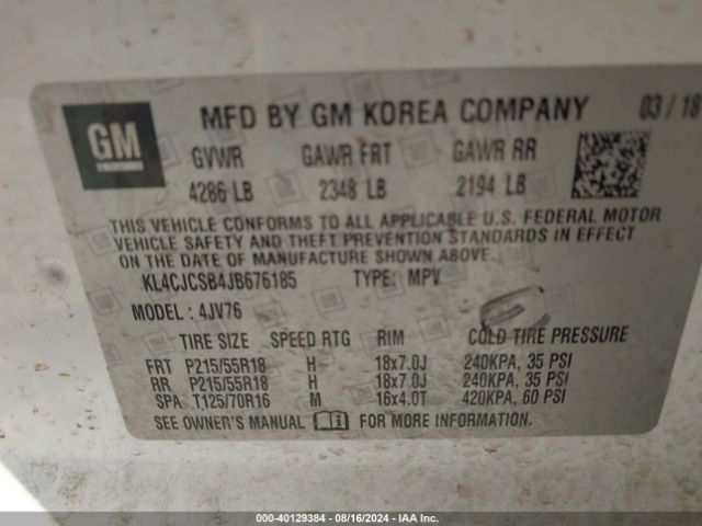 KL4CJCSB4JB676185 Buick Encore Essence