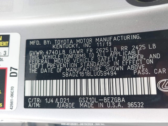 Lexus ES 350 2020 58ADZ1B18LU059494 Image 9