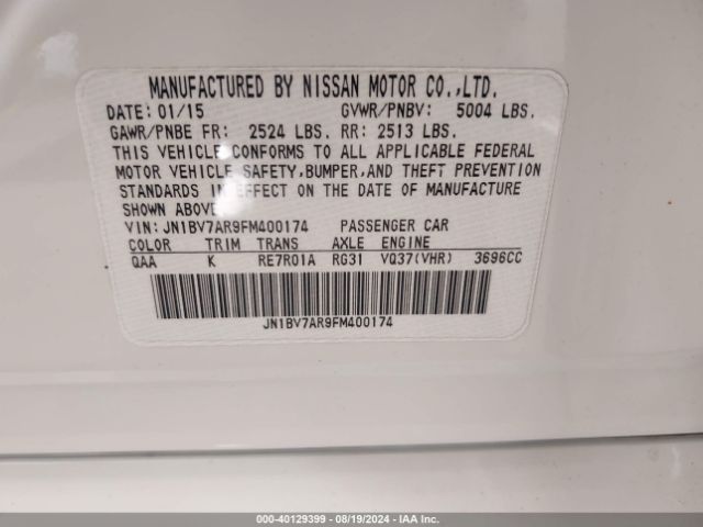 JN1BV7AR9FM400174 Infiniti Q50 Premium