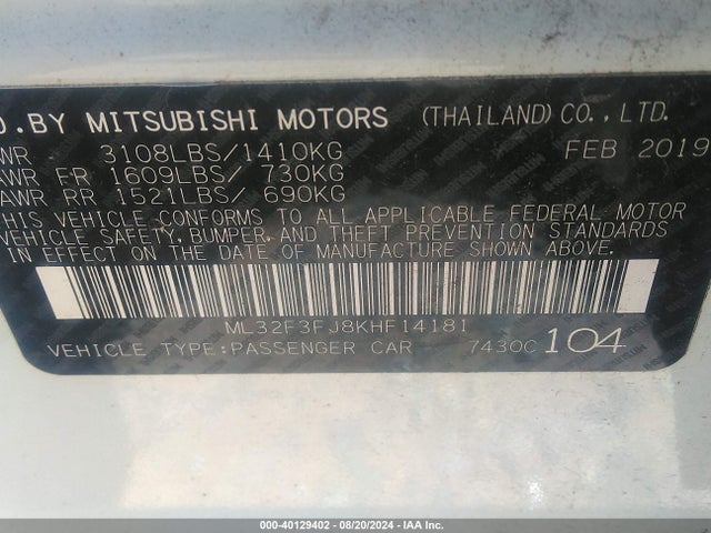 Mitsubishi Mirage G4 Es 2019 ML32F3FJ8KHF14181 Image 9