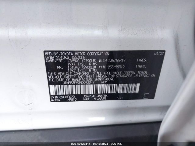 JTMEB3FV3ND093049 Toyota Rav4 Prime Xse