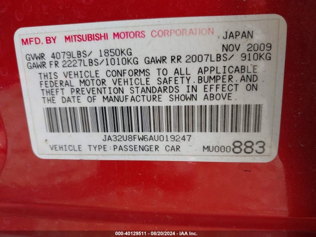 2010 MITSUBISHI LANCER JA32U8FW6AU019247 Photo 8