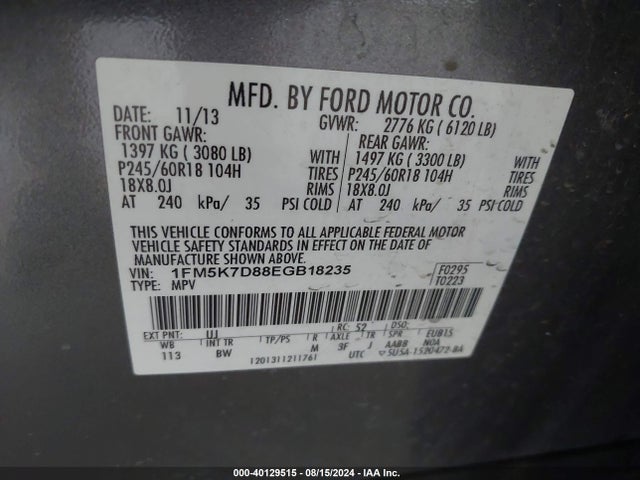 Ford EXPLORER XLT 2014 1FM5K7D88EGB18235 Image 9