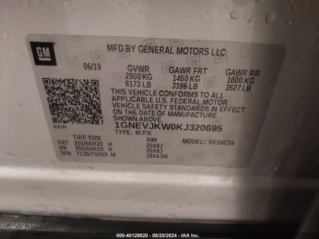 1GNEVJKW0KJ320695 Chevrolet Traverse Rs