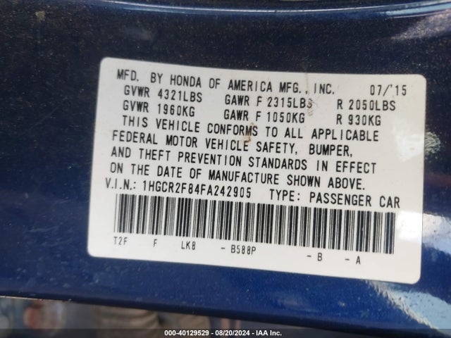 Honda Accord Ex-l 2015 1HGCR2F84FA242905 Image 9