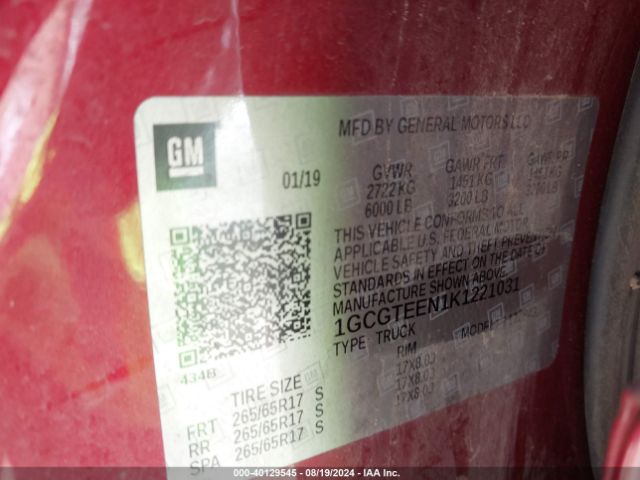 1GCGTEEN1K1221031 Chevrolet Colorado Zr2