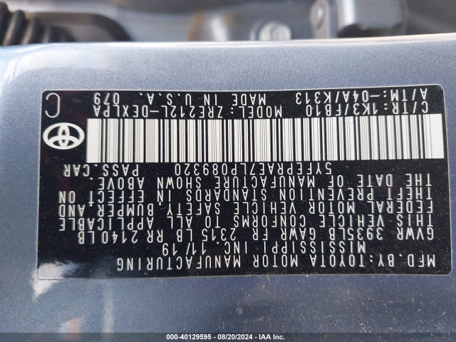 Toyota COROLLA LE 2020 5YFEPRAE7LP089320 Image 9