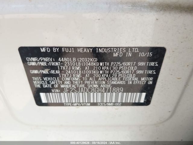JF2SJADC8GH471889 Subaru Forester 2.5i Premium