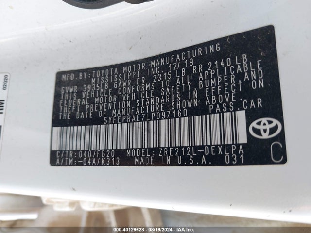 Toyota COROLLA LE 2020 5YFEPRAE7LP097160 Image 9