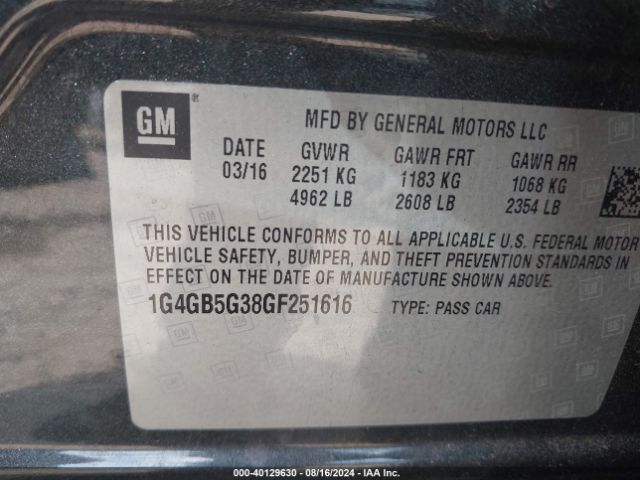 1G4GB5G38GF251616 Buick Lacrosse Leather