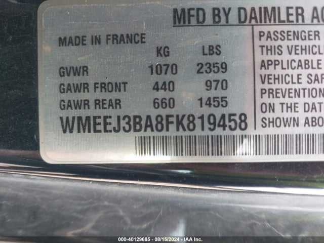 WMEEJ3BA8FK819458 Smart Fortwo Passion/pure