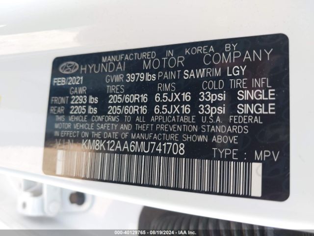 KM8K12AA6MU741708 Hyundai Kona Se