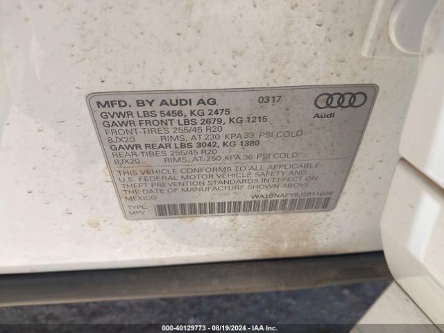 WA1BNAFY5J2011606 Audi Q5 2.0t Premium/2.0t Tech Premium