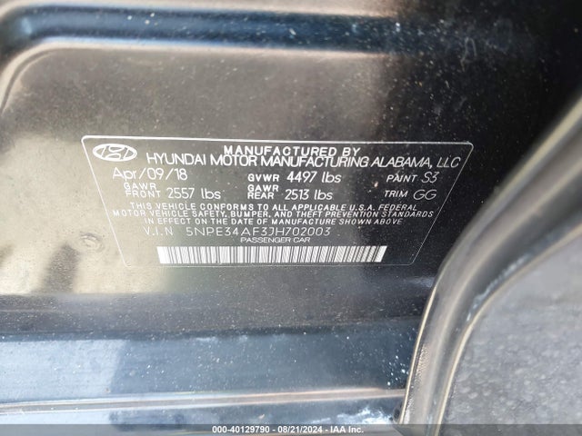 Hyundai Sonata Limited 2018 5NPE34AF3JH702003 Image 9