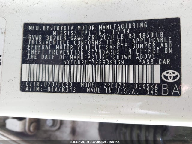 Toyota COROLLA SE 2019 5YFBURHE7KP939169 Image 9