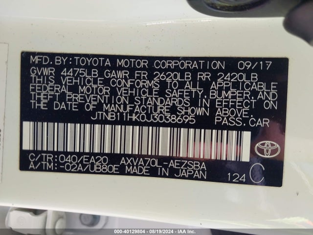 40129804 :رقم المزاد ، JTNB11HK0J3038695 vin ، 2018 Toyota Camry Se مزاد بيع