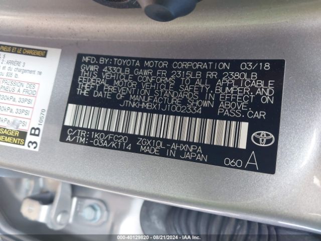 JTNKHMBX1J1002334 Toyota C-hr Xle Premium