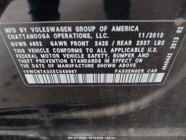 1VWCN7A3XEC049967 Volkswagen Passat 2.0l Tdi Sel Premium