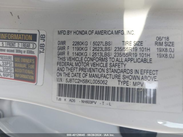5J8TC2H58KL005062 Acura Rdx Technology Package