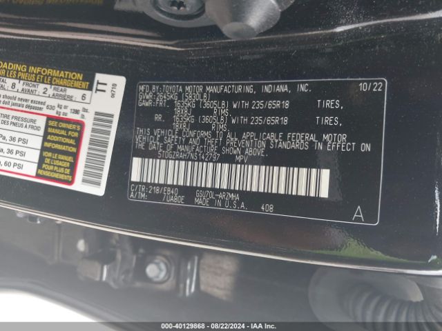 5TDGZRAH7NS142797 Toyota Highlander Xle