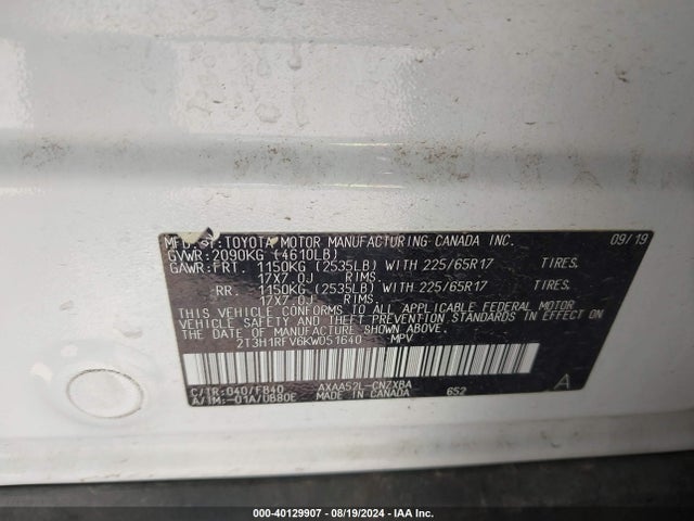 Toyota RAV4 LE 2019 2T3H1RFV6KW051640 Image 9