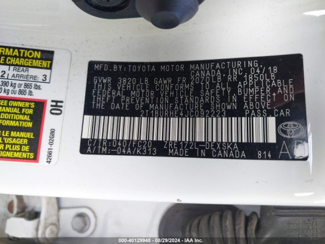 2T1BURHE4JC092223 Toyota COROLLA SE