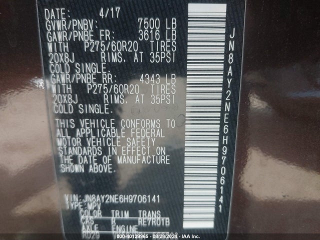 Nissan Armada Platinum 2017 JN8AY2NE6H9706141 Image 9