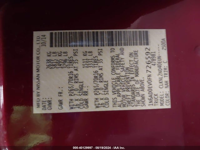 Nissan Frontier Sv 2015 1N6AD0EV0FN726592 Image 9