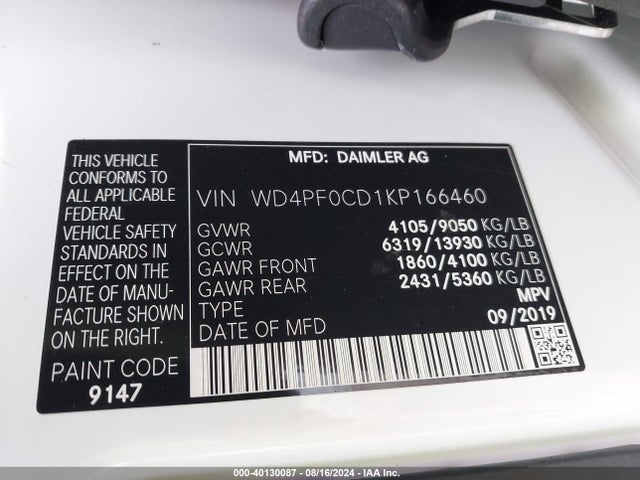 WD4PF0CD1KP166460 Mercedes-Benz Sprinter 2500 High Roof V6/standard Roof V6