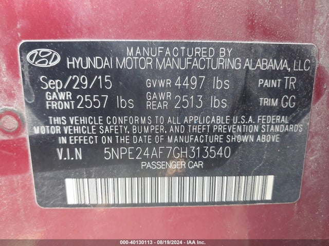 Hyundai SONATA SE 2016 5NPE24AF7GH313540 Image 9