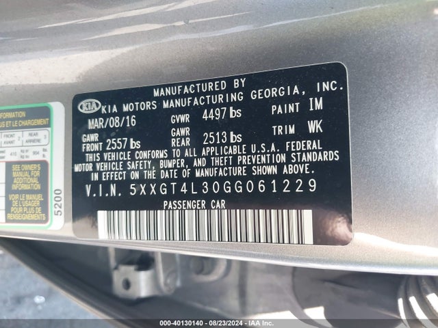 KIA Optima Lx 2016 5XXGT4L30GG061229 Image 9