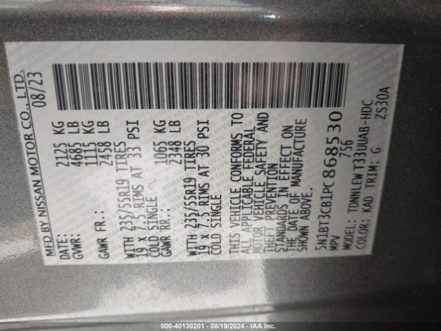 5N1BT3CB1PC868530 Nissan Rogue Sl Intelligent Awd