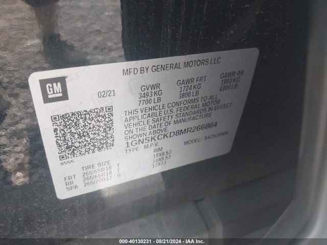 Chevrolet Suburban 4wd Lt 2021 1GNSKCKD8MR266864 Image 9