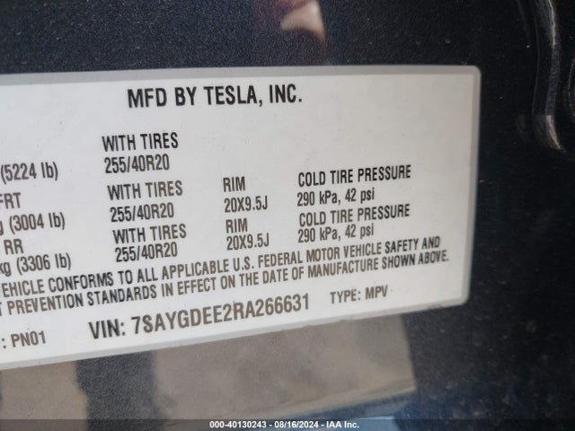 2024 TESLA MODEL Y 7SAYGDEE2RA266631 Photo 8