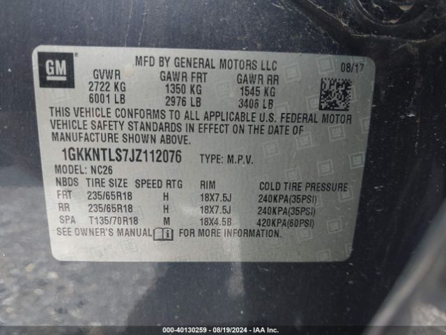 1GKKNTLS7JZ112076 GMC Acadia Sle-2