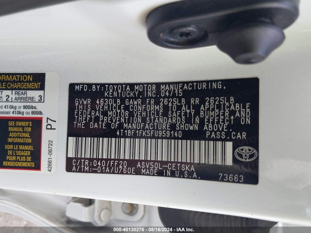 Toyota CAMRY SE 2015 4T1BF1FK5FU959140 Image 9