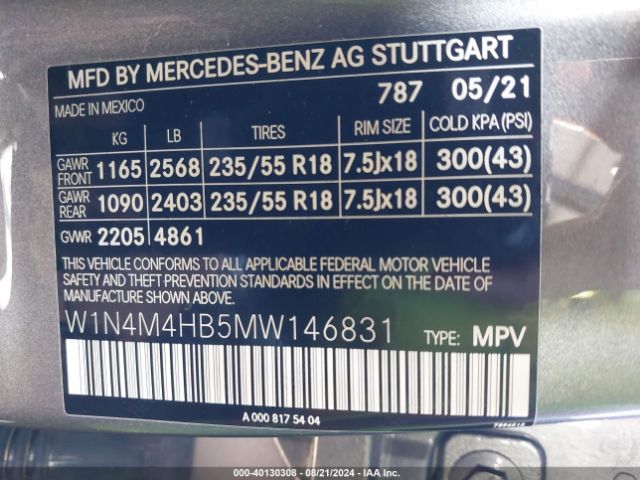 W1N4M4HB5MW146831 Mercedes-Benz Glb 250 4matic