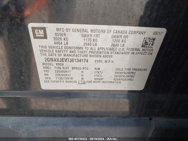 Chevrolet EQUINOX LT 2018 2GNAXJEV7J6134174 Image 9