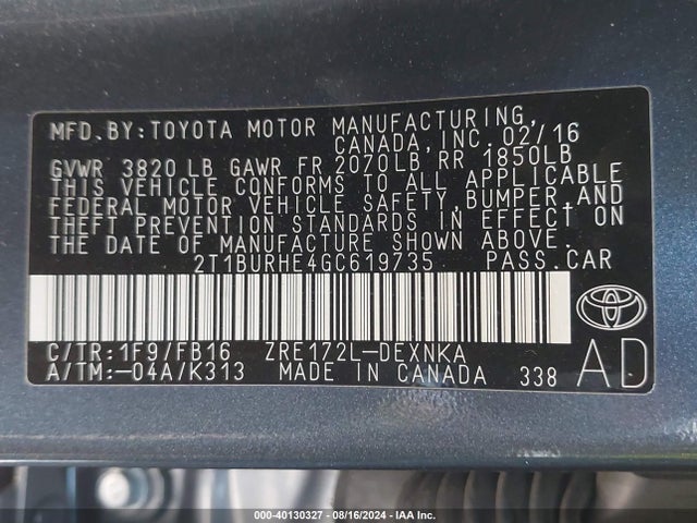Toyota COROLLA LE 2016 2T1BURHE4GC619735 Image 9